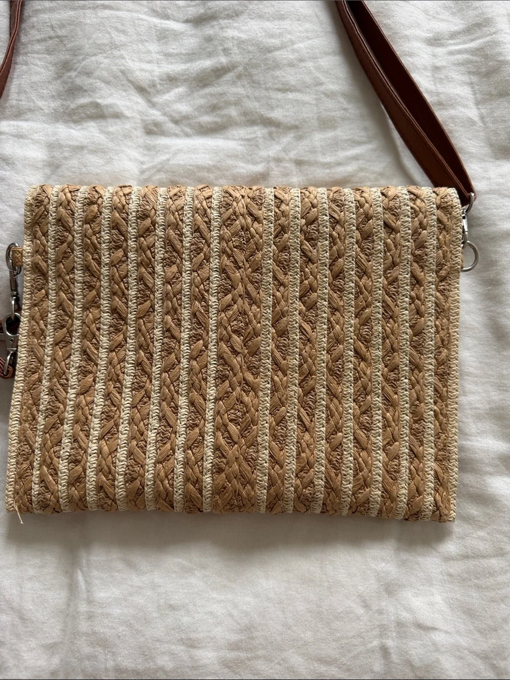 Woven Straw Clutch Crossbody Bag in Natural